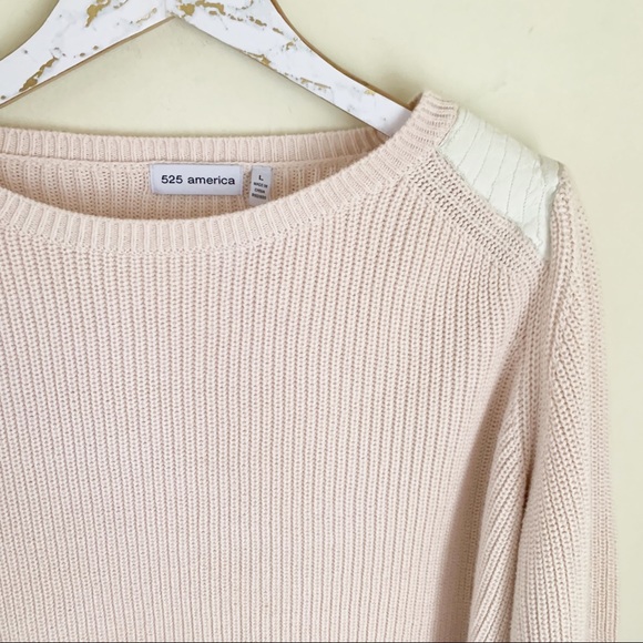 525 America Blush Pink Leather elbow patch sweater - Picture 3 of 7